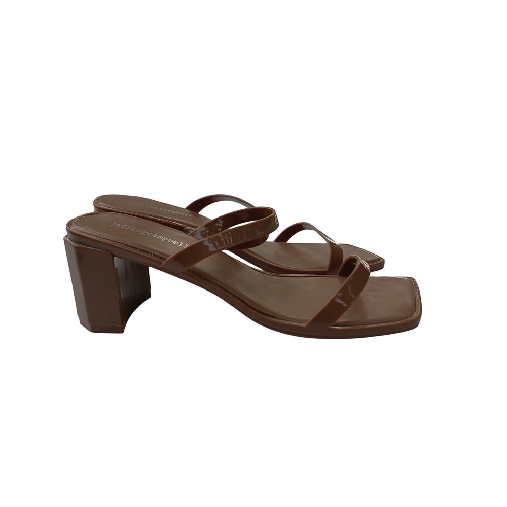 Jeffrey Campbell Brown Patent Leather Square Toe Block Heel Slide Sandals Size 9